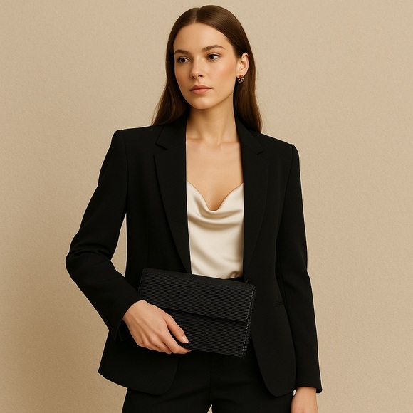 Vintage 1980s Minimalist Glam Black Beaded Clutch - Picture 2 of 15